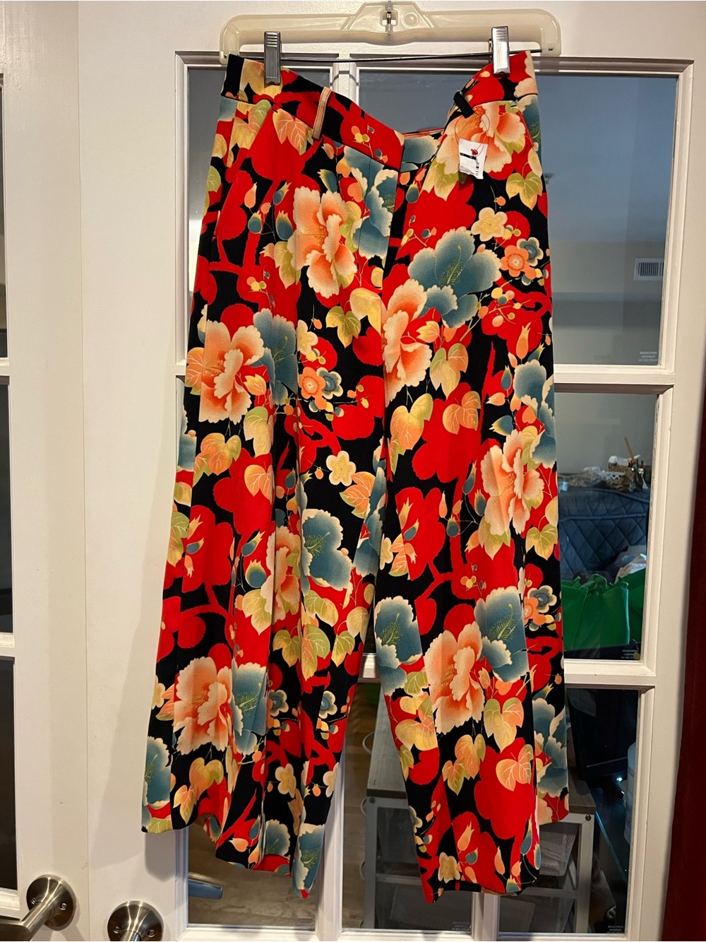LOFT Red Multicolor Floral Wide-Leg Pants